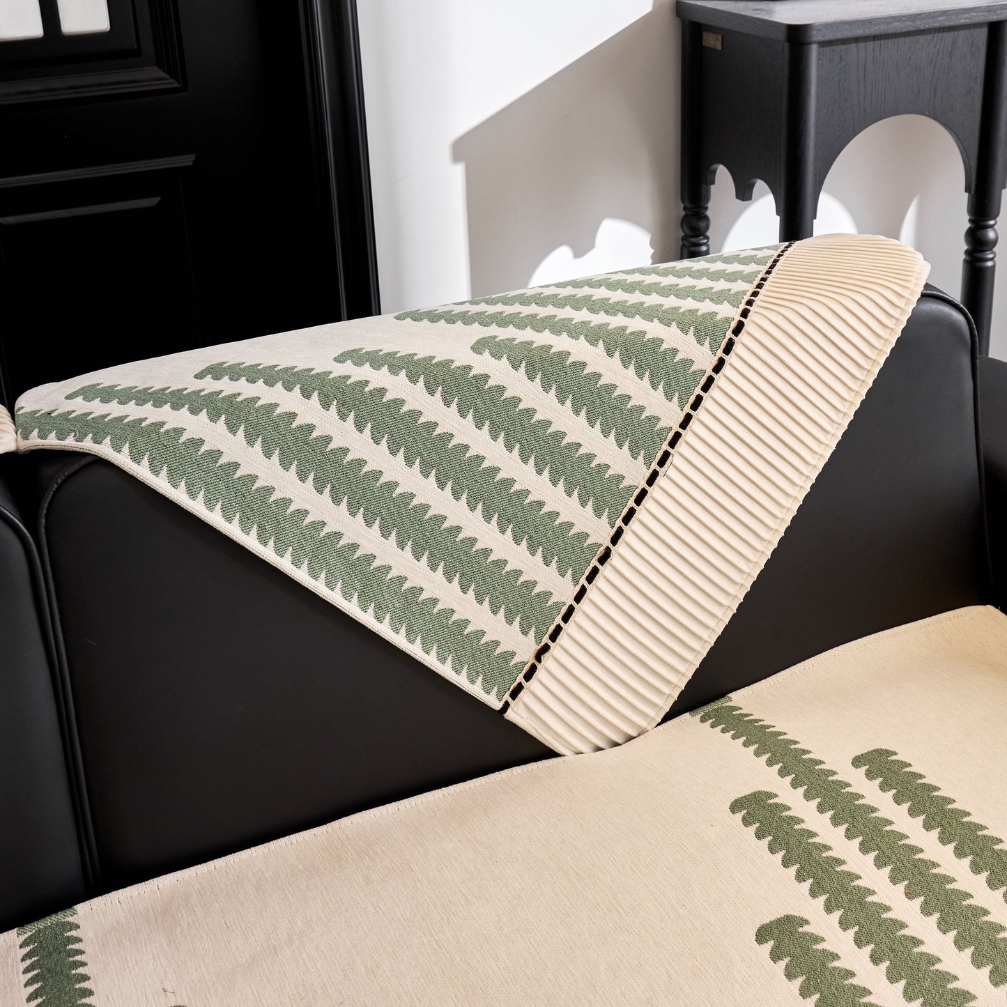 Vertical Stripes Sectional Sofa Cover Slipcover - Non-Slip, Fits L-Shape Couches; geometric pattern and non-slip backing.