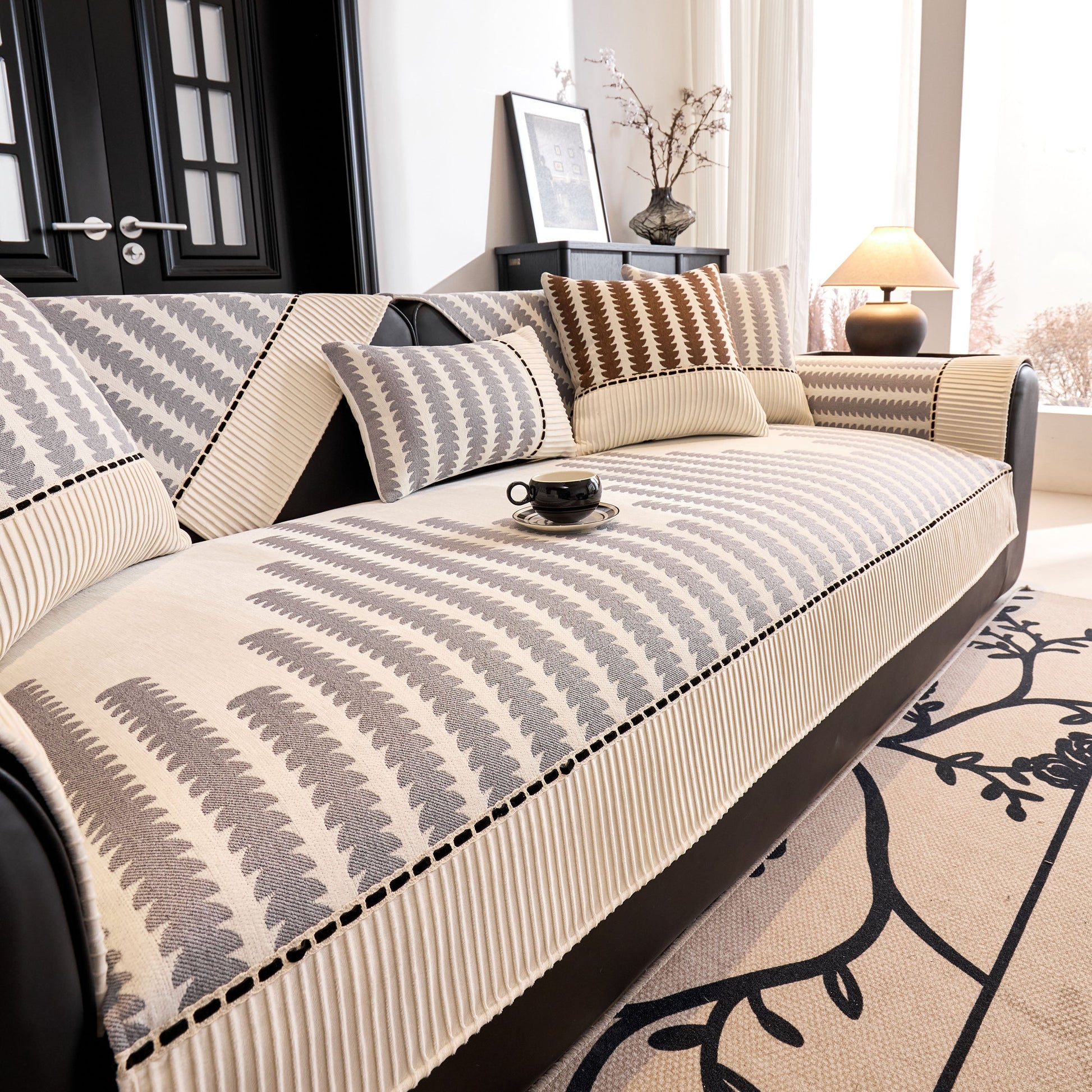 Vertical Stripes Sectional Sofa Cover Slipcover - Non-Slip, Fits L-Shape Couches on modern sofa with cushions