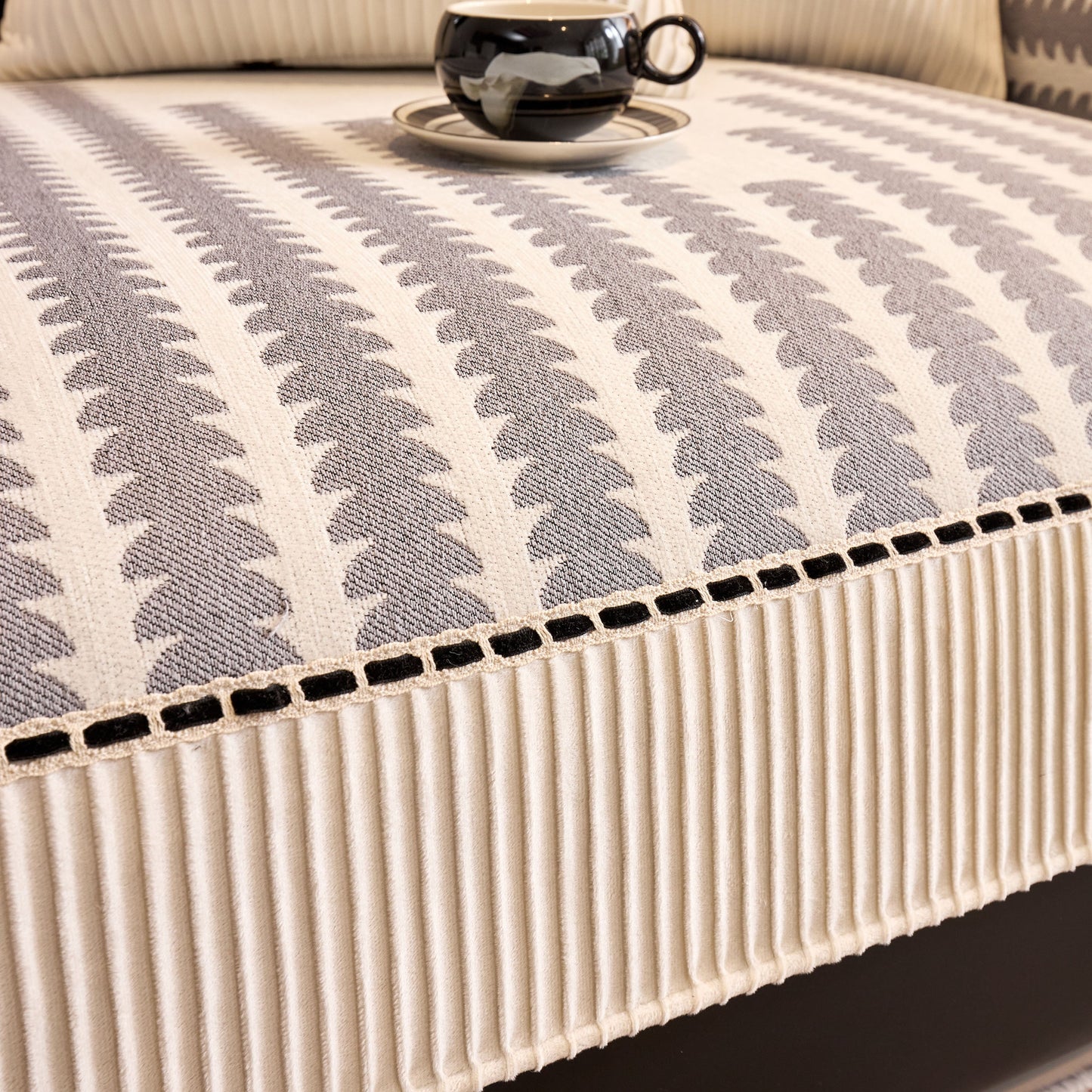 Vertical Stripes Sectional Sofa Cover Slipcover - Non-Slip, Fits L-Shape Couches with geometric pattern and chenille fabric.