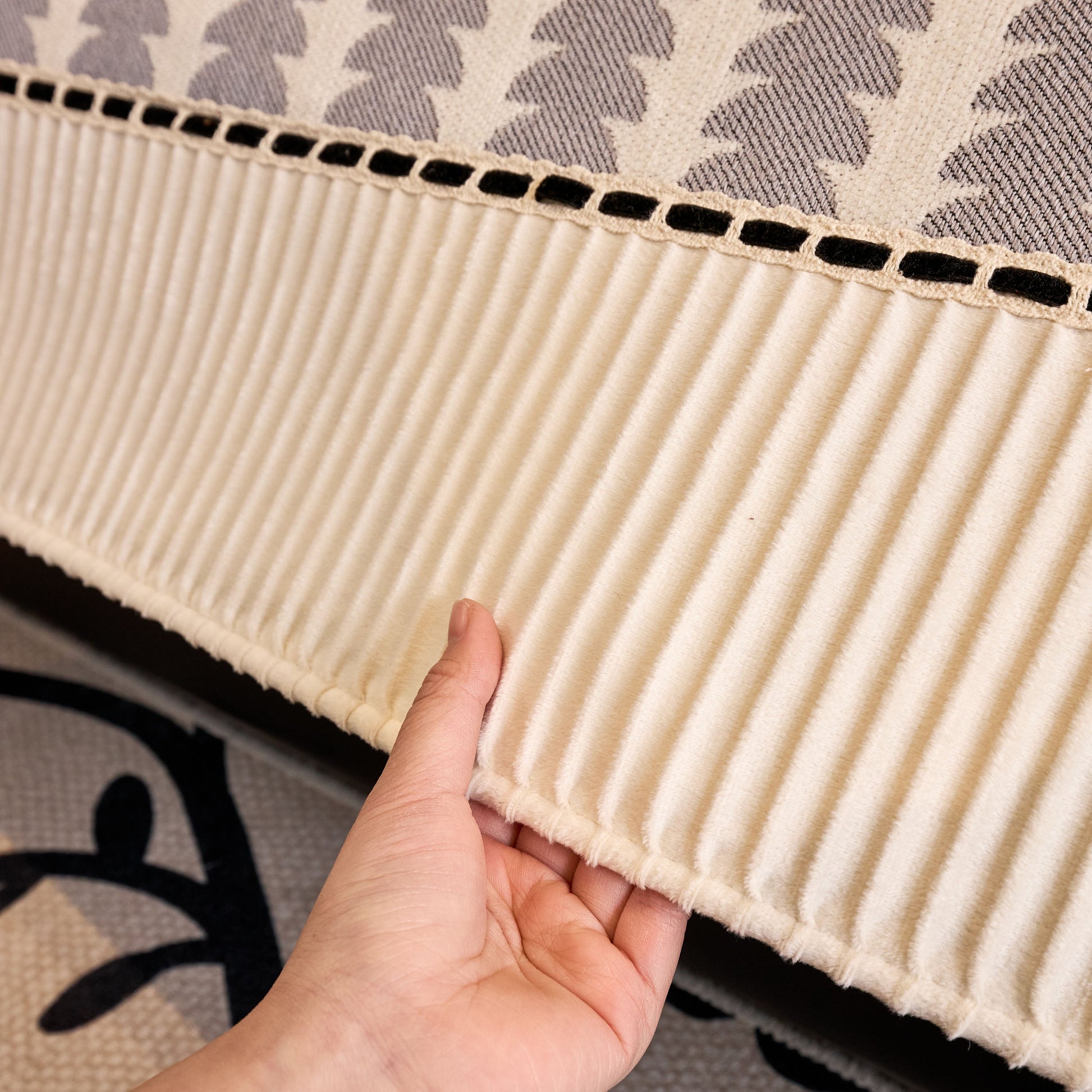 Close-up of Vertical Stripes Sectional Sofa Cover Slipcover - Non-Slip, Fits L-Shape Couches, showing textured chenille fabric and stripes.