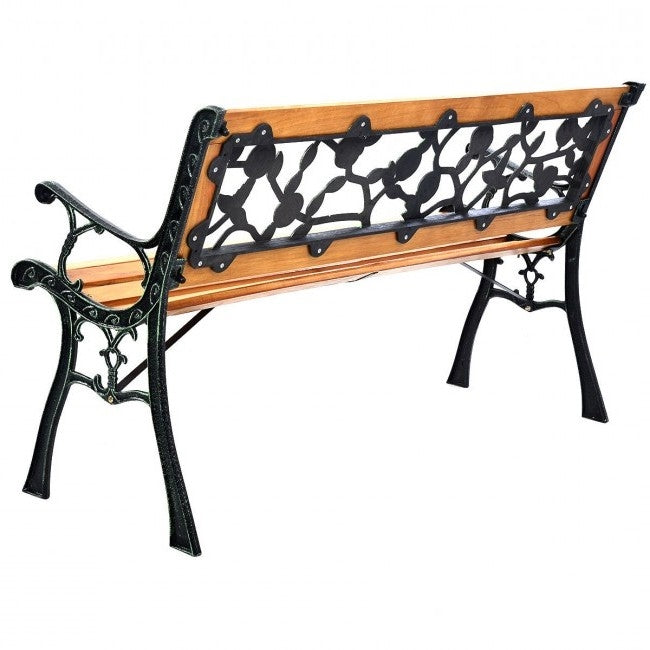 Flowers Outdoor Patio Park Cast Iron Garden Porch Chair Bench with floral design and wooden seating for two
