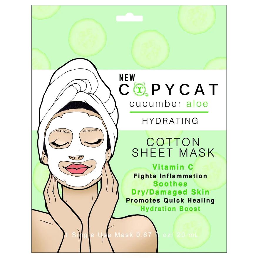 CUCUMBER / ALOE SINGLE MASK FM3 packaging featuring hydrating cotton sheet mask with Vitamin C for inflammation relief and skin recovery.