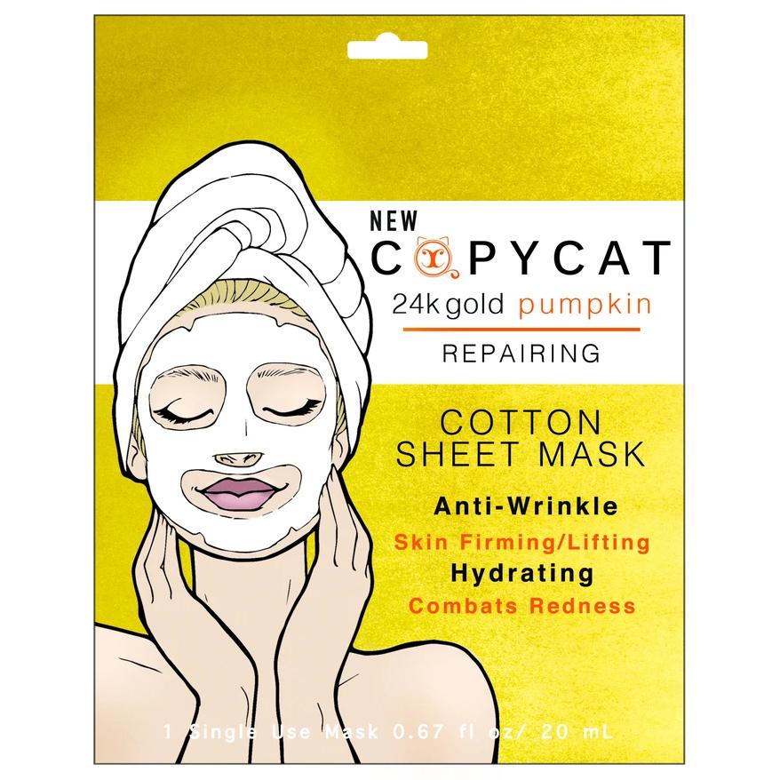 24K GOLD / PUMPKIN DISPLAY 24 PCS - FM4DISPLAY face mask packaging, highlighting anti-aging benefits and skin hydration features