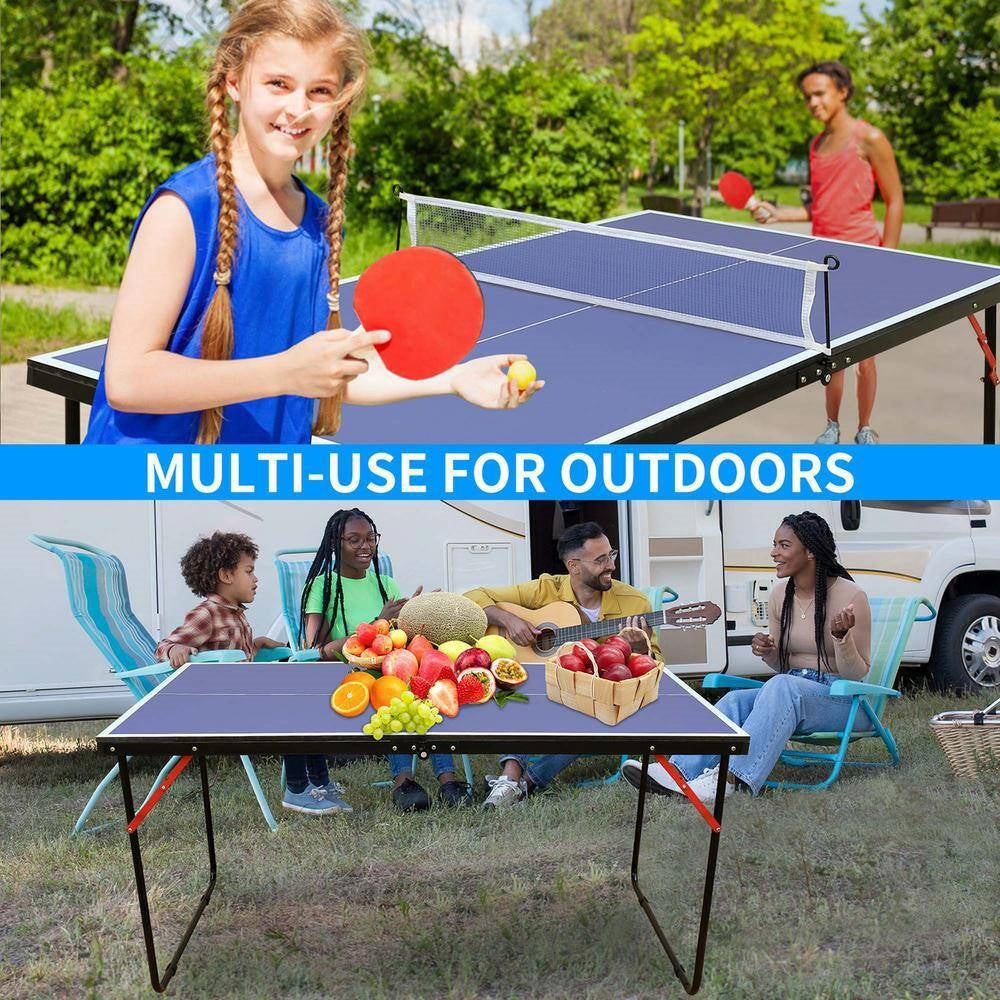 Folding 54-inch Blue Ping Pong Table Tennis Table Set with Net 2 and Paddles used outdoors