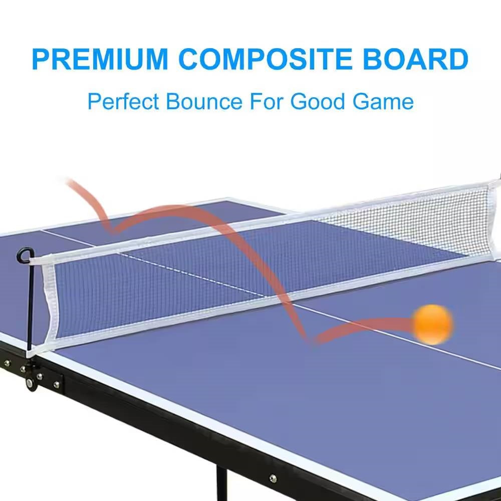 Folding 54-inch Blue Ping Pong Table Tennis Table Set with Net 2 and Paddles featuring premium composite board and perfect bounce