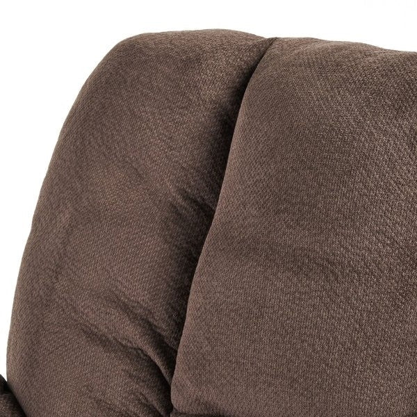 Close-up of Traditional Upholstered Manual Reclining Sofa Chair w/ 2 Cup Holders and Footrest Brown fabric