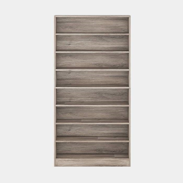 8-Shelf Shoe Rack Storage Cabinet in Grey Wood Finish - Holds Up To 45 Pairs, perfect for organizing shoes and displaying collections.