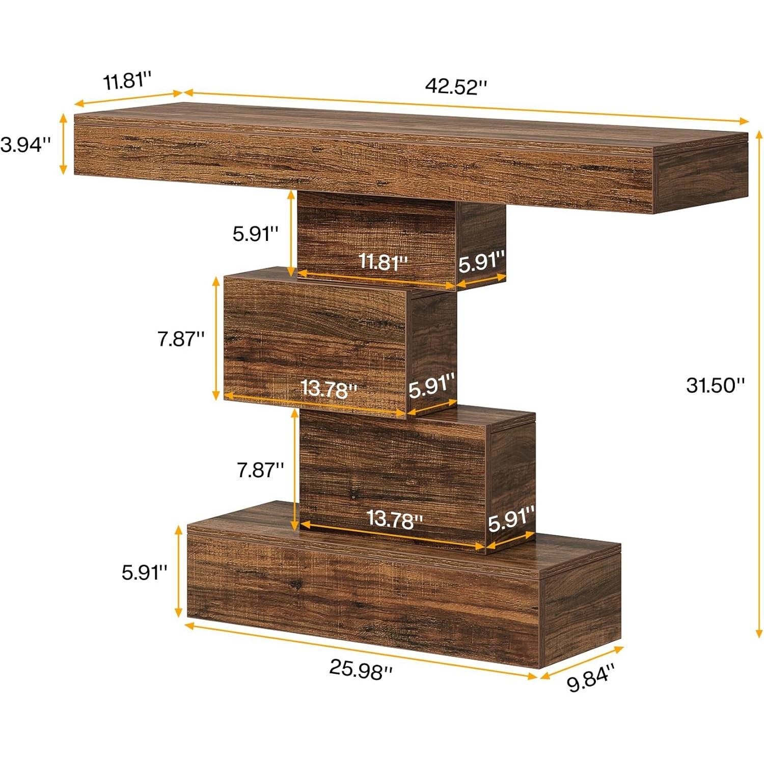 Modern Farmhouse 42-inch Console Accent Sofa Table in Rustic Brown Wood Finish with geometric design