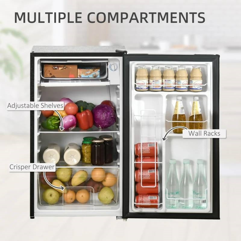 Compact Refrigerator Mini Fridge/Freezer 3.2 Cu.Ft, Black with multiple compartments and adjustable shelves.