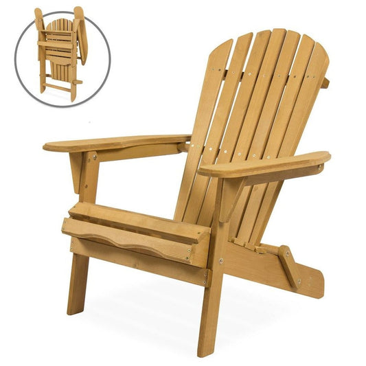 All Weather Adirondack Large Foldable Chair Natural Finish with classic design, sturdy hemlock wood, and convenient folding feature.