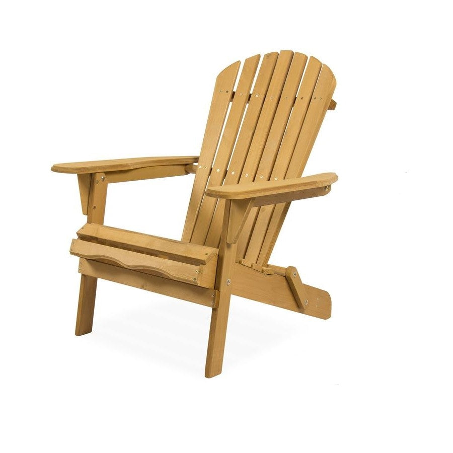 All Weather Adirondack Large Foldable Chair Natural Finish with classic design and wide armrests, perfect for relaxation on patios or decks.