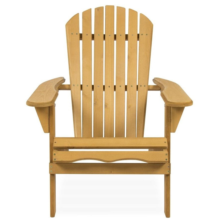All Weather Adirondack Large Foldable Chair Natural Finish with wide armrests and tall backrest for patio or deck seating.