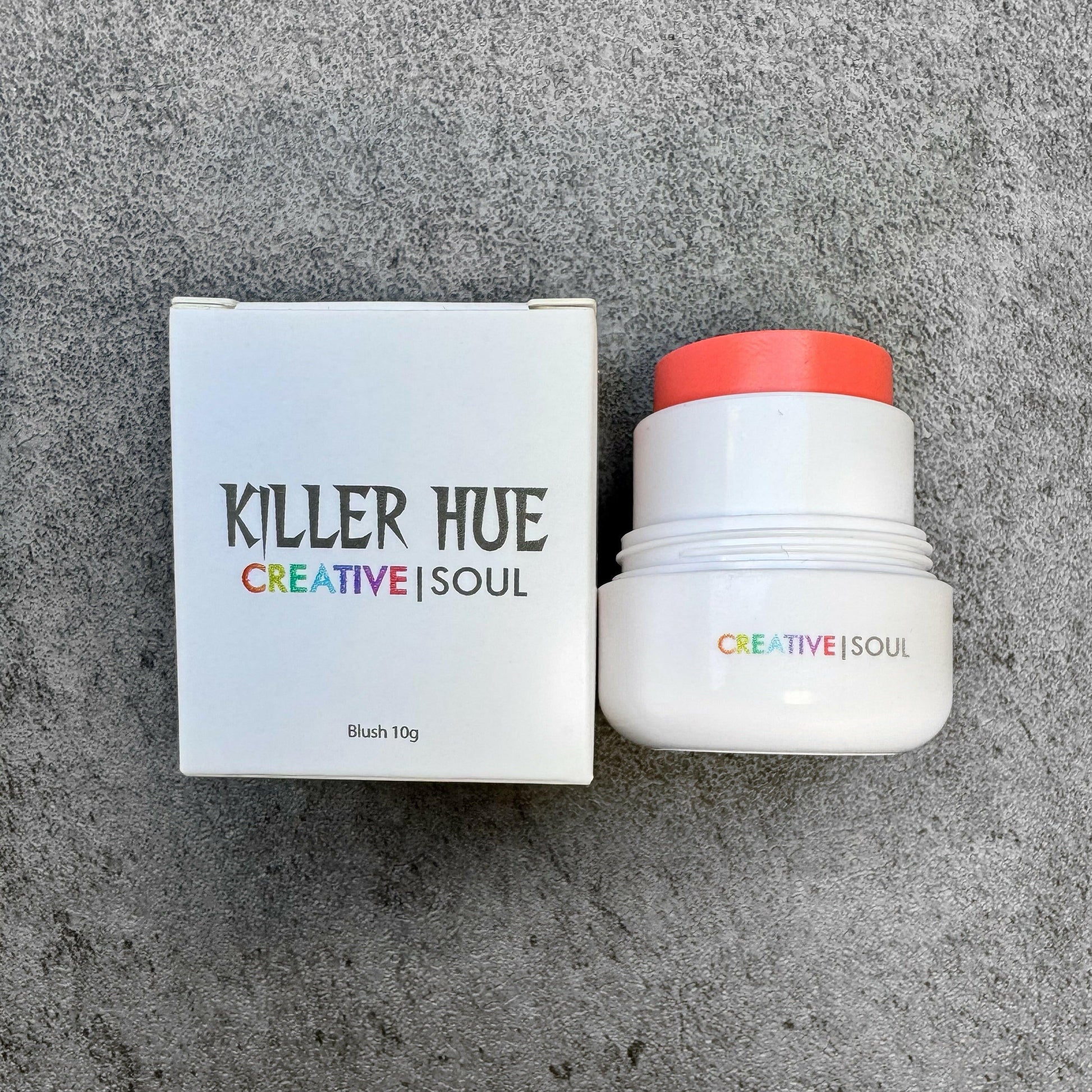 Killer Hue cream blush in Crazy Coral shade, soft coral peach vegan and cruelty-free blush with satin-matte finish.