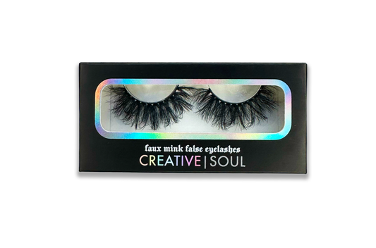 Flame faux mink false eyelashes in box, vegan, cruelty-free, fluffy style, comes with free eyelash brush, eyelash glue not included.