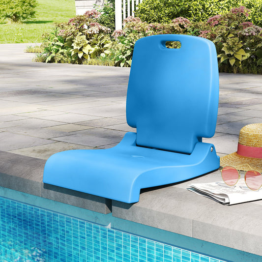 Foldable Outdoor Pool Chair with Handle and Back Support-Blue by a poolside