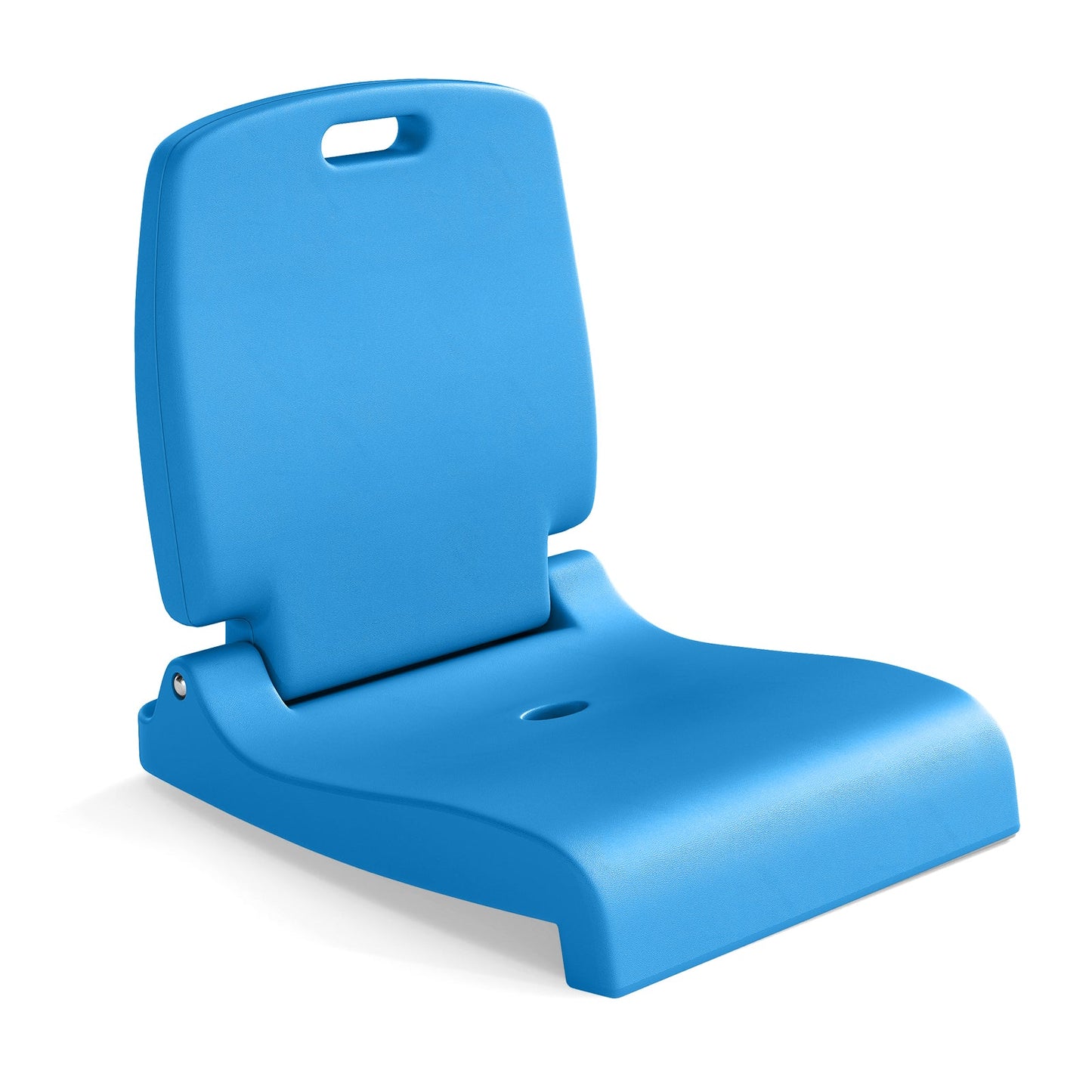 Foldable Outdoor Pool Chair with Handle and Back Support-Blue, fade-resistant waterproof PE material, drainage holes, lightweight design.