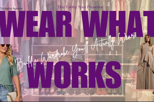Promotional graphic for 'Wear What Works' with text overlay and images of women in clothing.