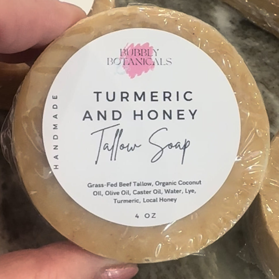 Handcrafted Tallow Soap - Turmeric & Honey Facial Soap | Clear, Glowing Skin