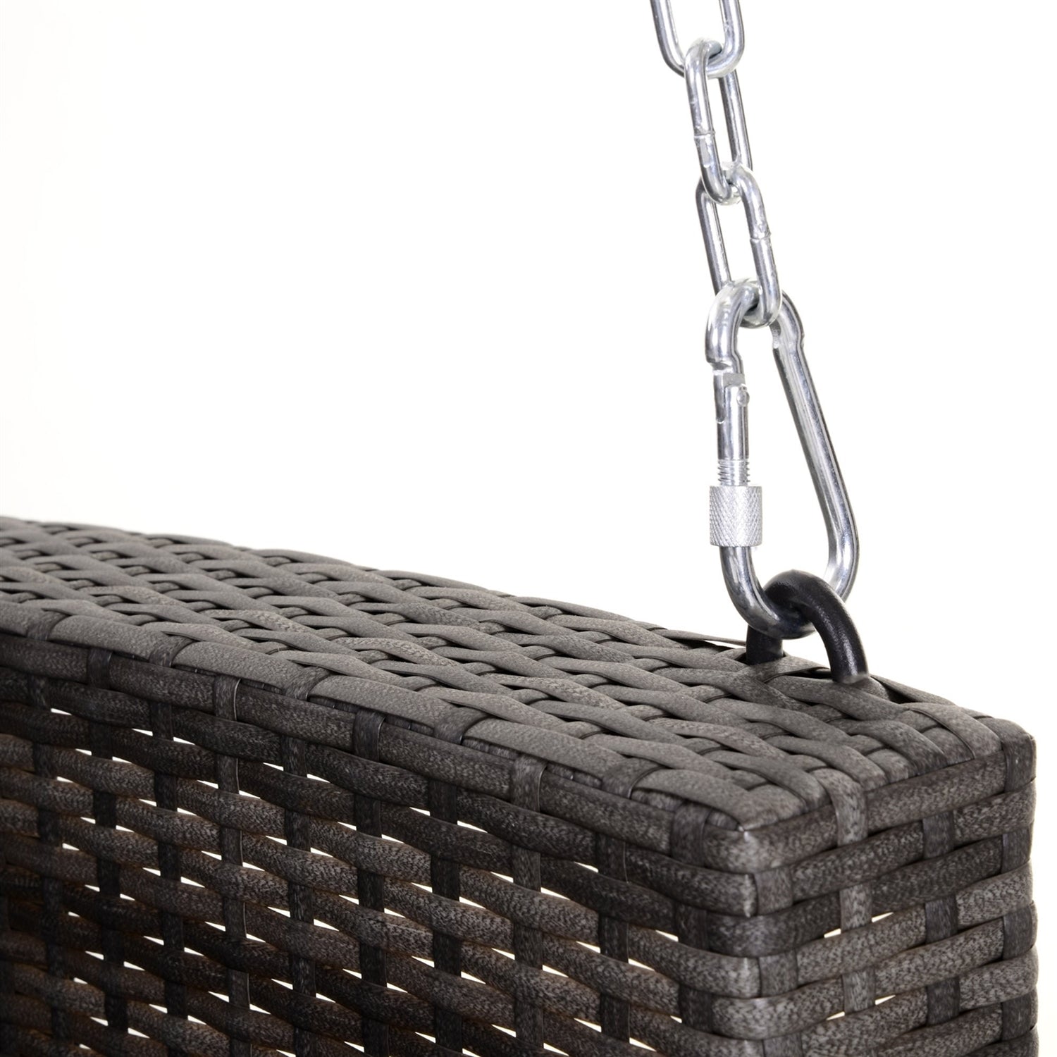 Grey Tones Wicker Porch Swing 7ft Hanging Chain with Dark Grey Padded Cushion detail view
