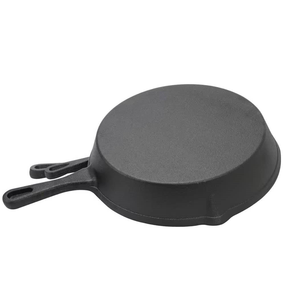 3-Piece Cast Iron Cookware Set with 8-inch 6-inch and 10-inch Skillet Frying Pan, showing stacked preseasoned pans.