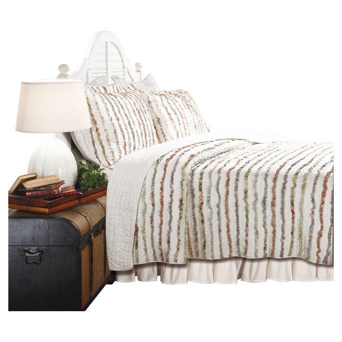 Twin size 100% Cotton Ruffle Stripes Quilt Set - Machine Washable on bed with shabby elegance style