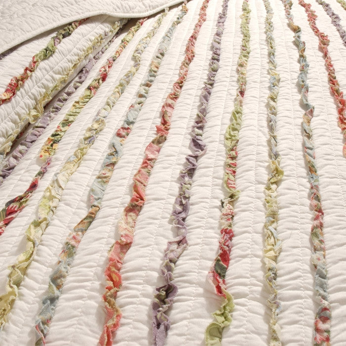 Twin size 100% Cotton Ruffle Stripes Quilt Set - Machine Washable in shabby chic floral design.