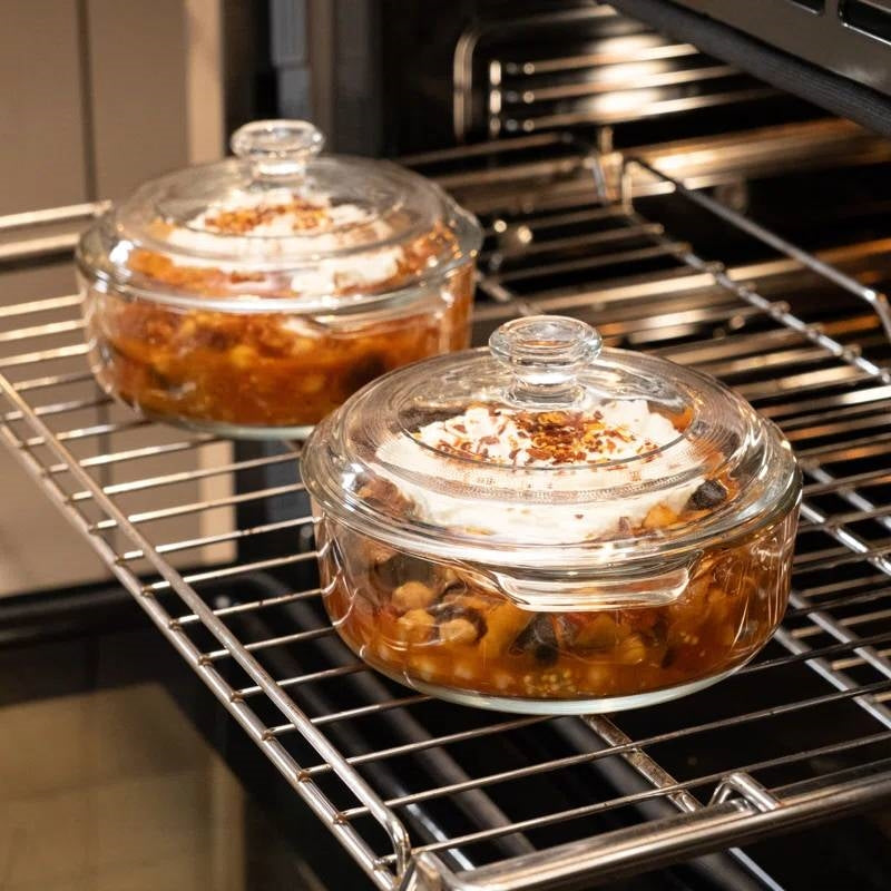 Set of 2 - 1-Quart Glass Dutch Oven Casserole Bakeware Baking Dishes with Lids in oven