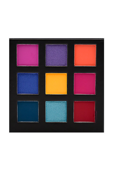 SHOCKED - GES13 eyeshadow palette with nine vibrant shades, including mattes and shimmers, in a black case.