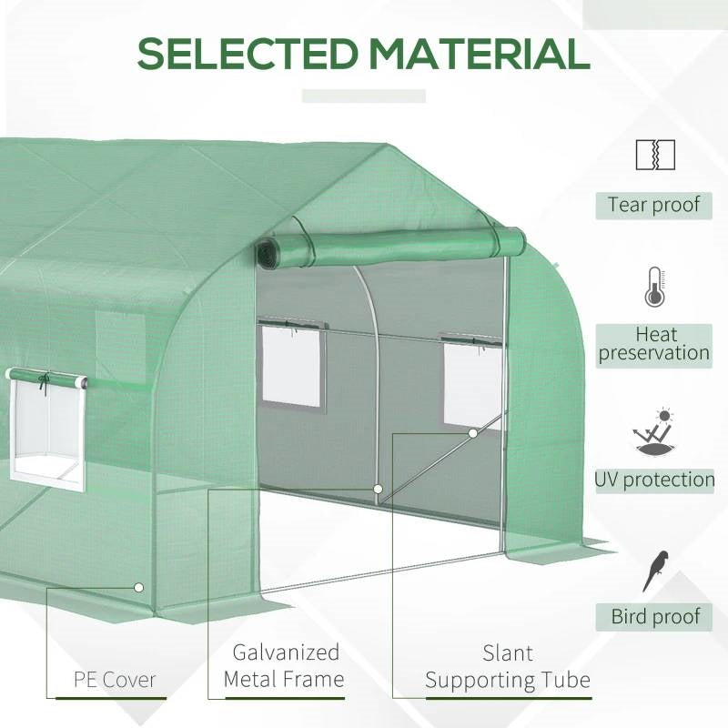11.5 ft x 9.8 ft. Greenhouse with Green PE Cover and Heavy Duty Steel Frame featuring PE cover and galvanized metal frame
