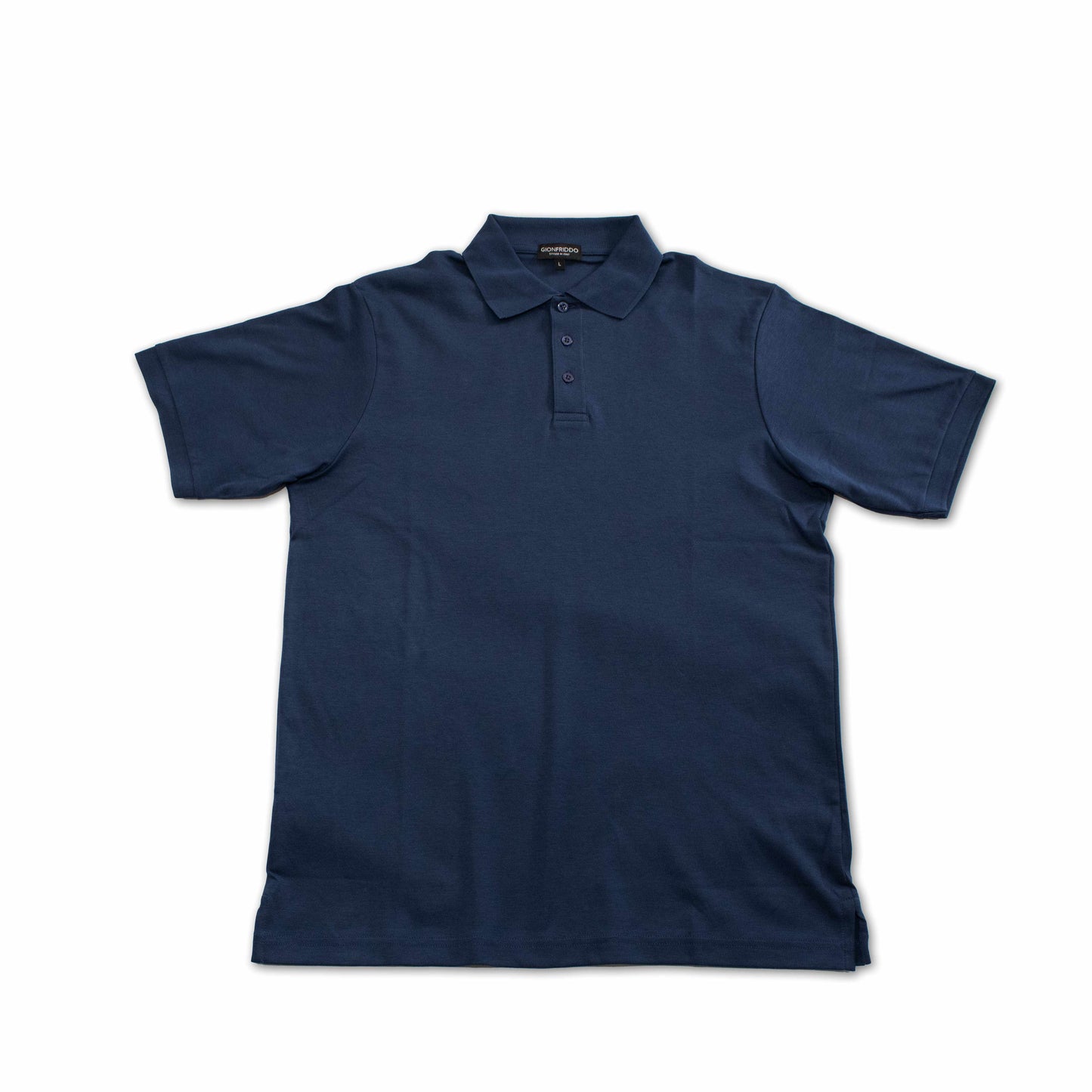 Navy blue 100% Pima Cotton Short Sleeve Polo with classic collar design and three-button placket for casual and business casual wear.