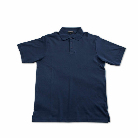 Navy blue 100% Pima Cotton Short Sleeve Polo with classic collar design and three-button placket for casual and business casual wear.