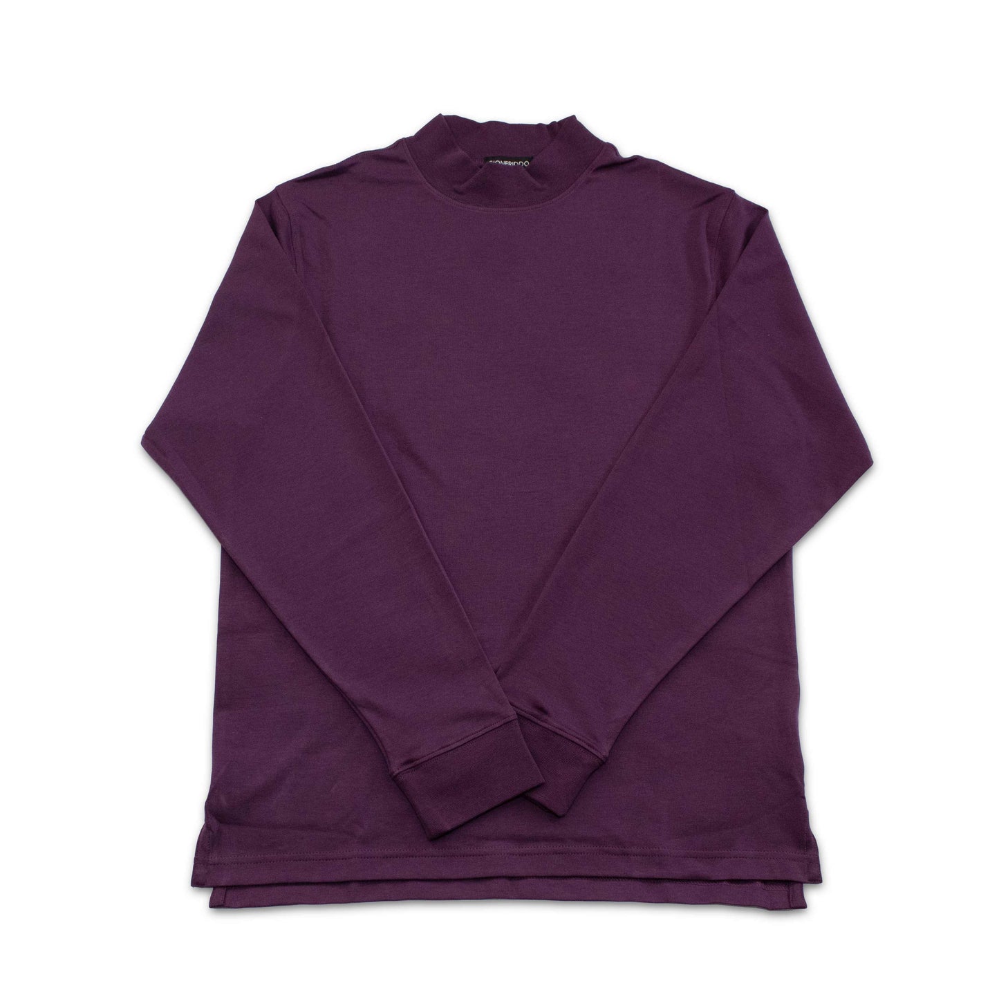 100% Pima Cotton Mock Neck Long Sleeve Shirt in purple with soft, breathable fabric offering comfort and moisture-wicking qualities