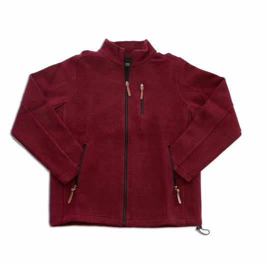 Windstopper Jacket - Bordeaux with Valtherm technology, ribbed texture, and leather zip pulls, perfect for transitional weather.