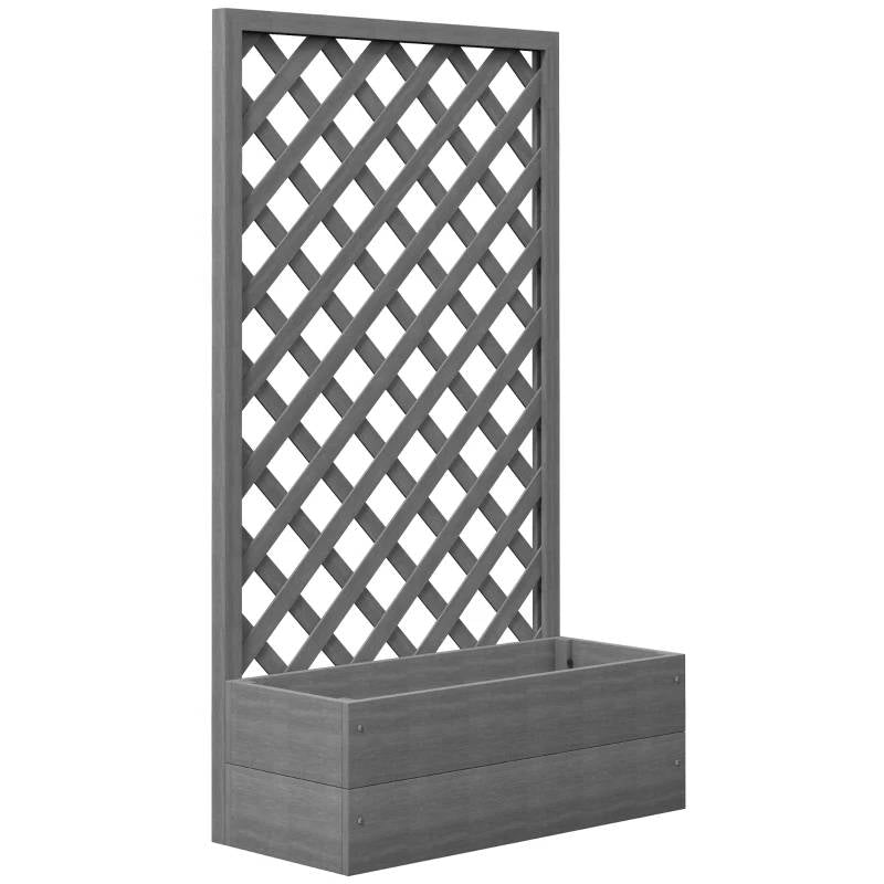 Outdoor Raised Garden Bed Planter Box with Lattice Trellis in Grey Wood Finish, ideal for climbing vines like grapes and ivy.