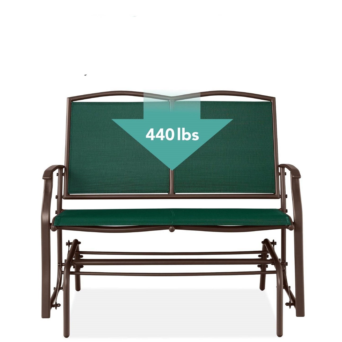 2 Seat Mesh Patio Loveseat Swing Glider Rocker with Armrests in Hunter Green, 440 lbs capacity