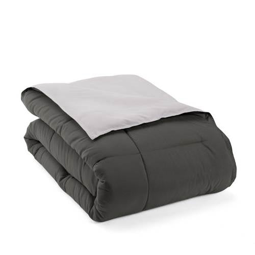 King/Cal King 3-Piece Microfiber Reversible Comforter Set in Grey / Light Grey displayed folded, showcasing reversible design.
