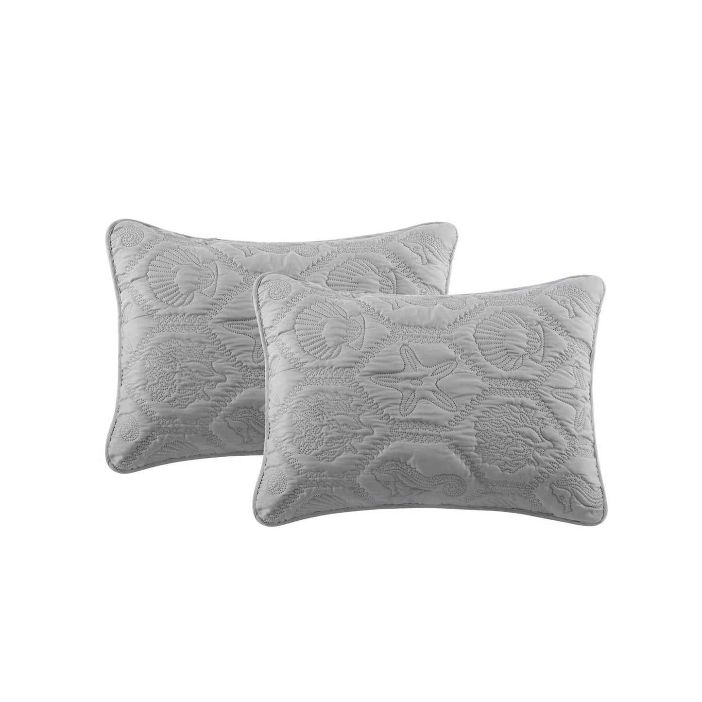 Shams from King Coastal Beach Embossed Starfish Seashell Seahorse Grey 3-Piece Quilt Set with sea life pattern