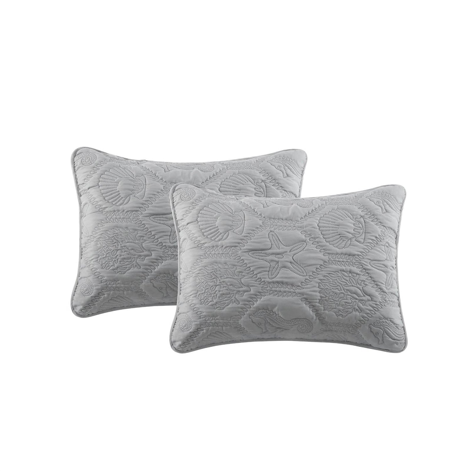Shams from King Coastal Beach Embossed Starfish Seashell Seahorse Grey 3-Piece Quilt Set with sea life pattern