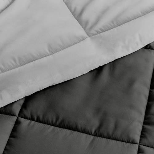 Full/Queen 3-Piece Microfiber Reversible Comforter Set in Grey / Light Grey showcasing reversible features and fabric details