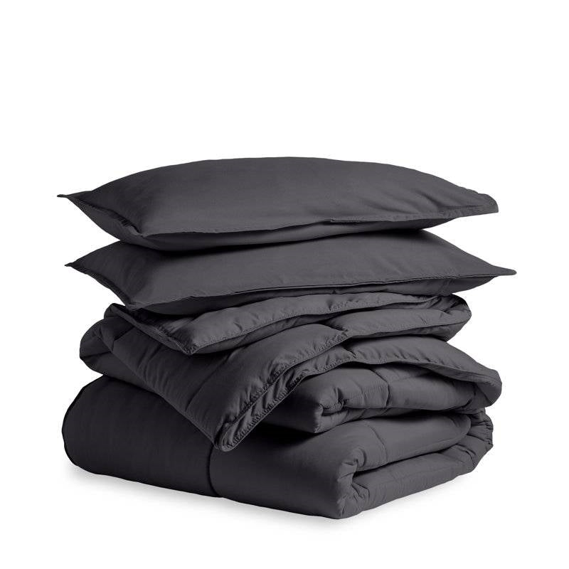 Twin/Twin XL Size All Season Super Soft Down Alternative Comforter Set Grey folded with two matching pillowcases