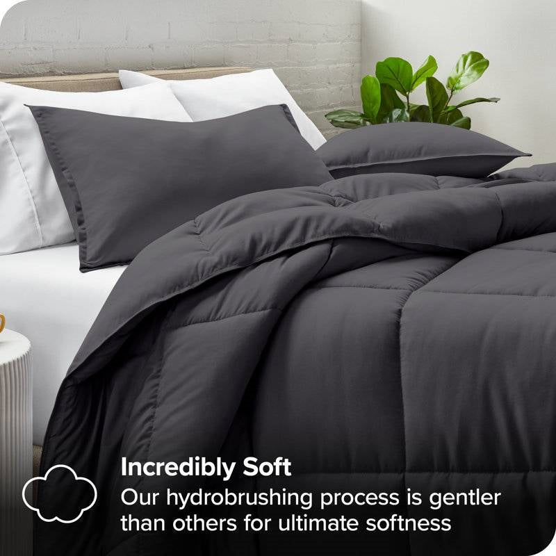 Twin/Twin XL Size All Season Super Soft Down Alternative Comforter Set Grey on bed with pillows, showcasing luxurious softness.