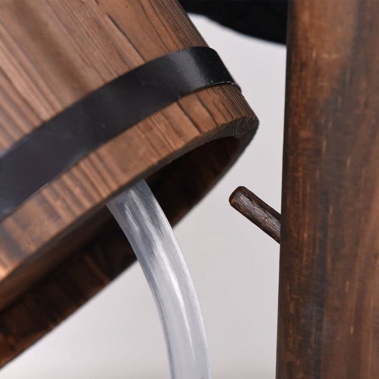 Close-up of the Outdoor Patio Garden Solid Wood Wishing Well Water Fountain with Pump showcasing the wooden design and water tube.