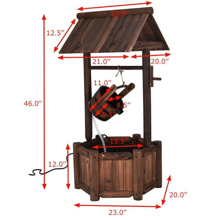 Dimensions of Outdoor Patio Garden Solid Wood Wishing Well Water Fountain with Pump