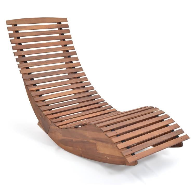 Premium Acacia Wood Rocking Chair Widened High Back Slatted Seat outdoor sun lounger with strong support and natural tones