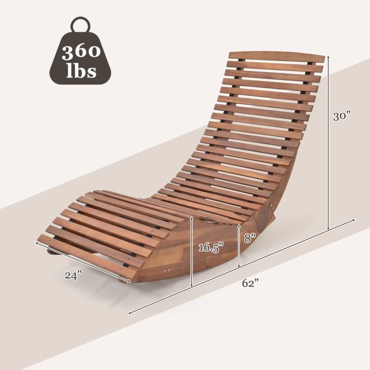 Premium Acacia Wood Rocking Chair Widened High Back Slatted Seat with 360 lbs capacity and ergonomic design dimensions