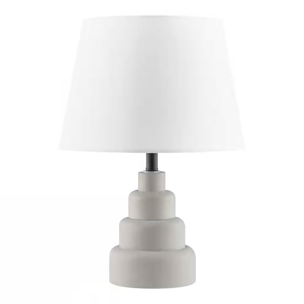 Small Grey Desk Light Table Lamp with White Fabric Shade for Bedside Nightstand, modern and decorative lighting solution.