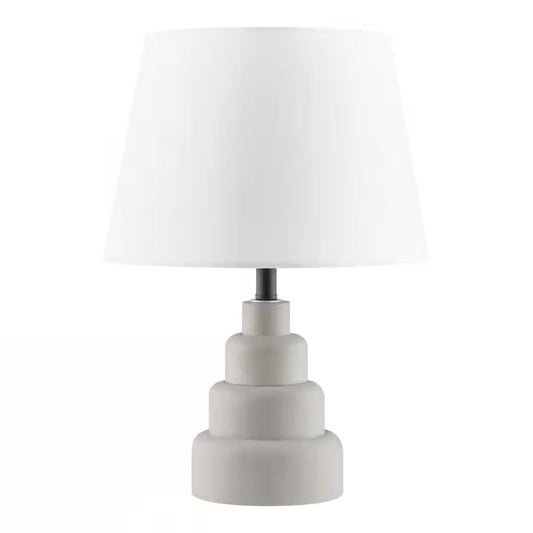 Small Grey Desk Light Table Lamp with White Fabric Shade for Bedside Nightstand, modern and decorative lighting solution.