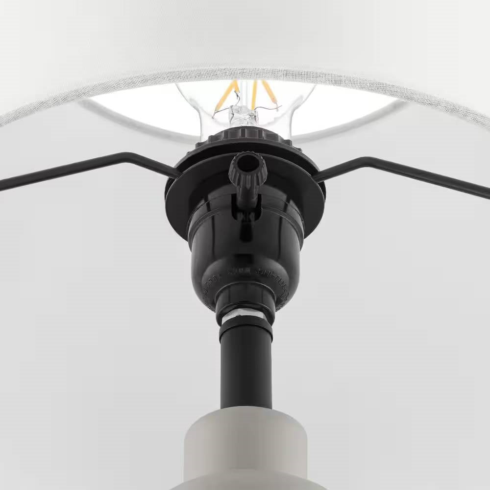 Close-up of bulb socket in Small Grey Desk Light Table Lamp with White Fabric Shade for Bedside Nightstand