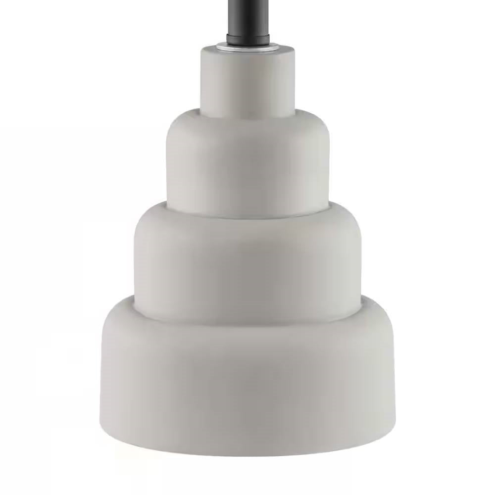 Small Grey Desk Light Table Lamp with White Fabric Shade for Bedside Nightstand with grey resin base shown