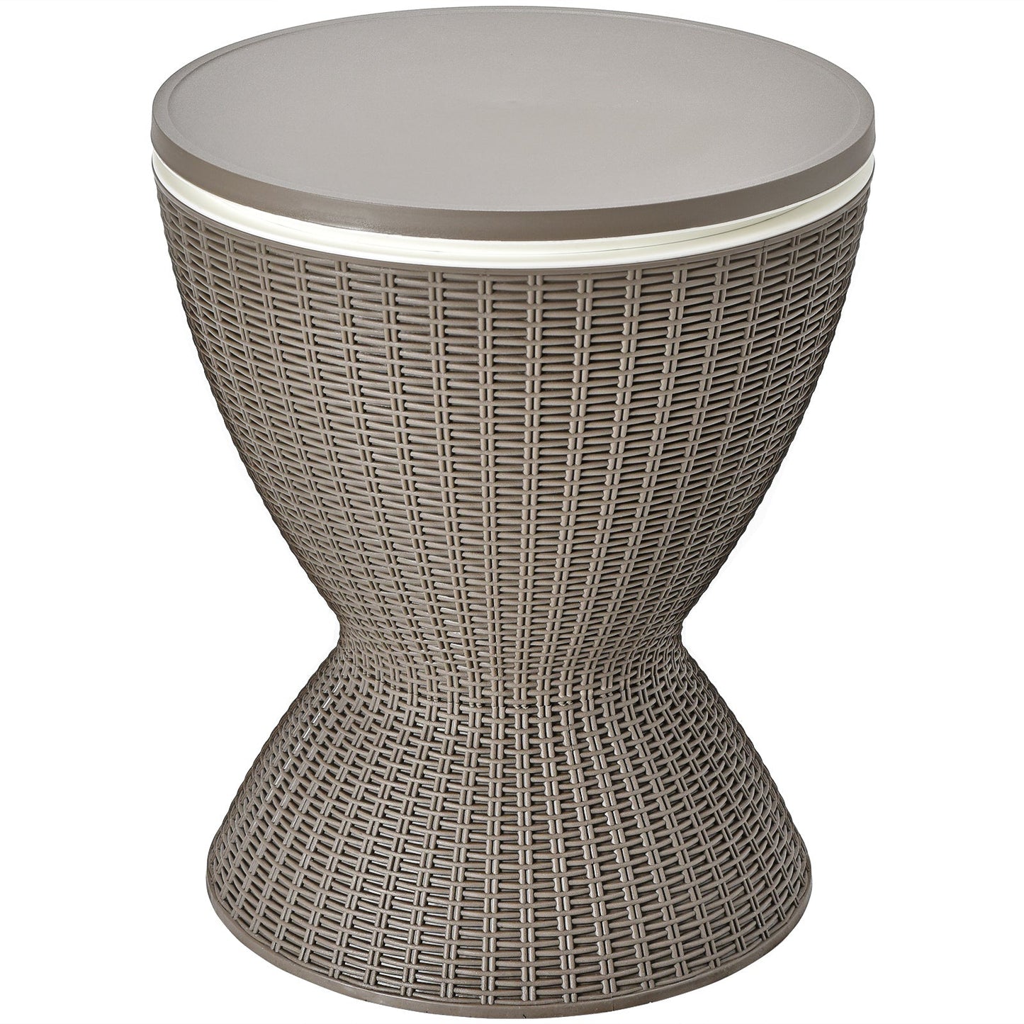 3 in 1 8 Gallon Patio Rattan Cooler Bar Table with Adjust Ice Bucket-Brown, all-weather, adjustable height, ideal for parties.